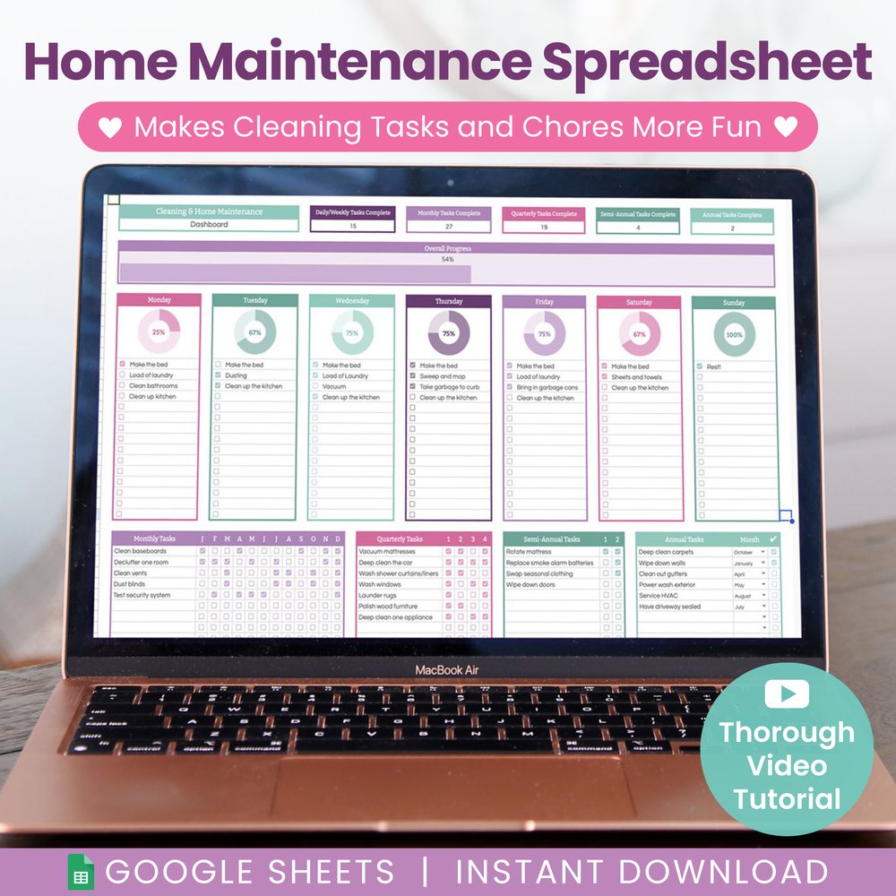 Clean Home & Home Maintenance Planner for Google Sheets
