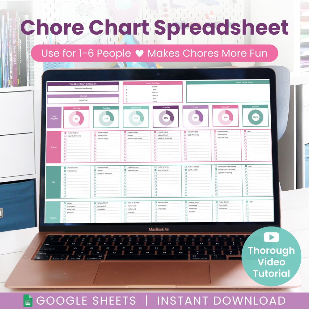 Family Chore Chart Spreadsheet for Google Sheets