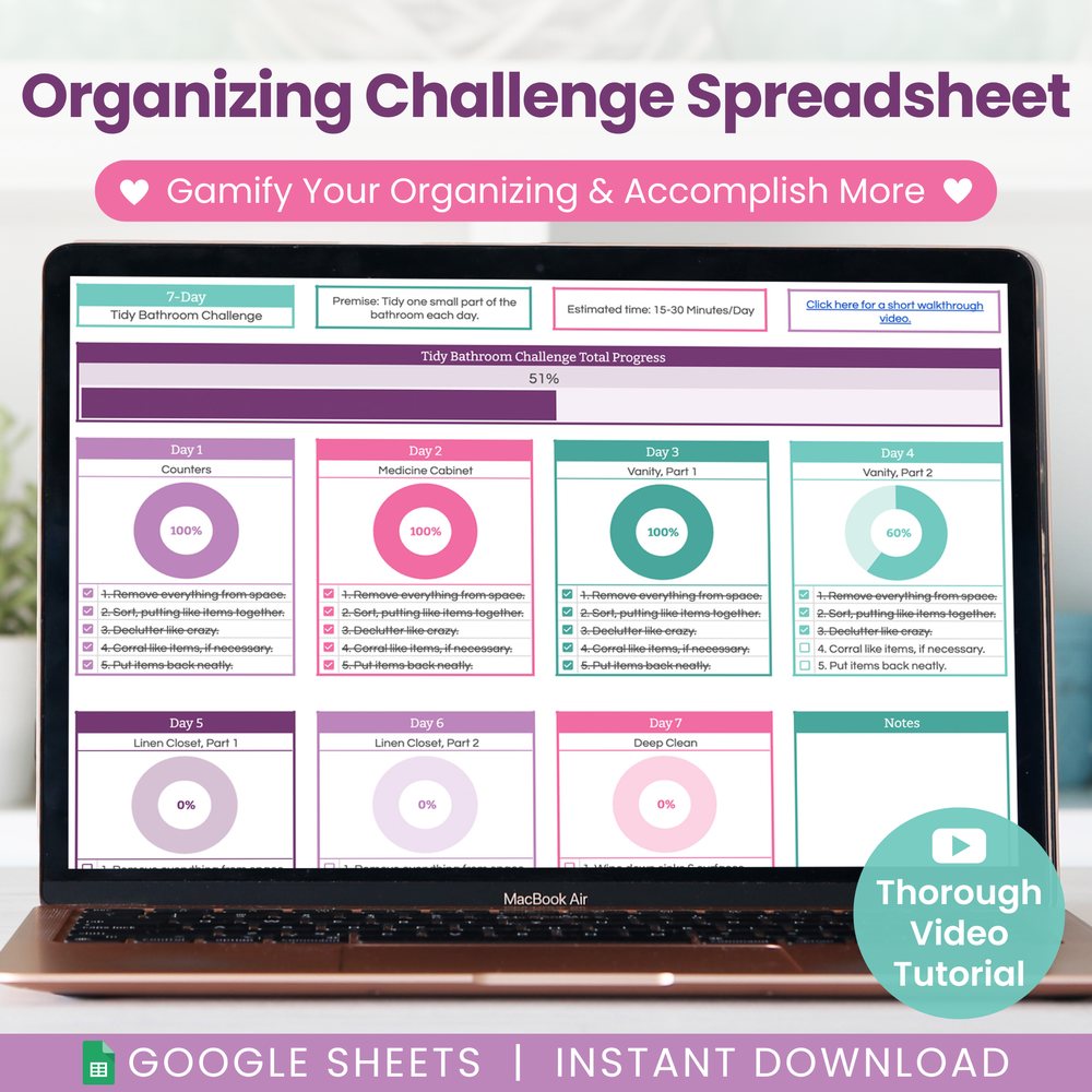 15 Tidy-Up Challenges Spreadsheet for Google Sheets